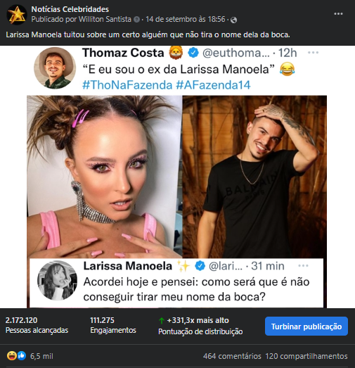 Resultados da Postagem em Notícias Celebridades
